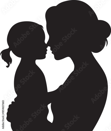 Silhouette of a woman and child kissing on the forehead
