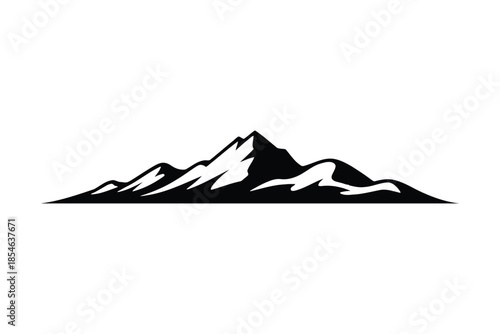 Black silhouette of jagged mountain peaks against a white background mountain range nature