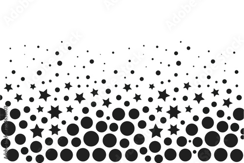 Black stars and circles scattered across a white background forming a border pattern dots