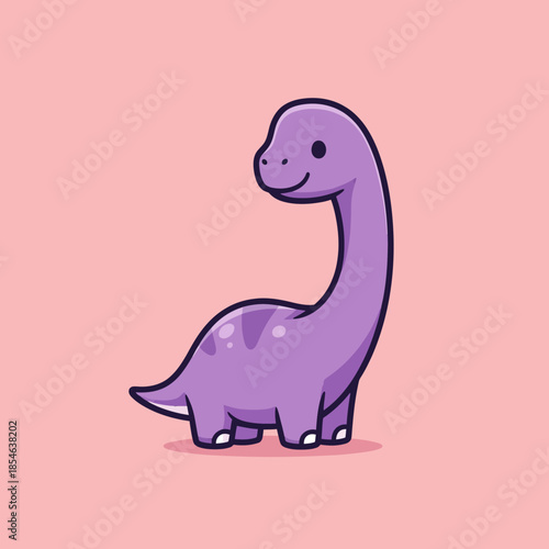 Cute Purple Brontosaurus Dinosaur Cartoon Illustration.