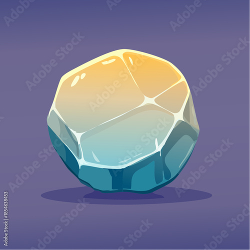 Cartoon illustration of a shiny, faceted, blue and yellow gemstone or crystal.