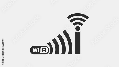 Minimal black wifi signal and antenna icon on a clean light background