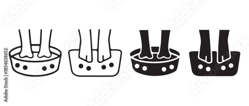 Foot Soak Icons. Line and Solid Styles for Foot Bath Wellness.