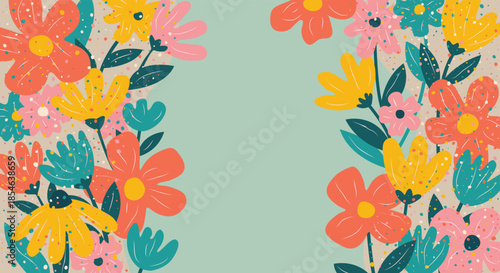 colorful floral background design , hand drawn flower doodle style, vector art