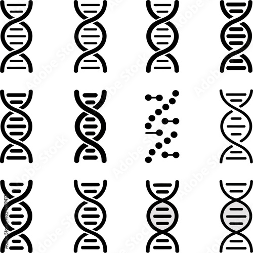 Repeating DNA double helix pattern with genetic symbols, representing biotechnology, genetics research, molecular biology, and scientific innovation concepts.