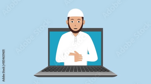 Opening Laptop With Male Muslim Teacher Animation Video 4K suitable for your project needs