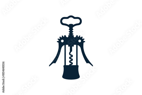 Dark blue silhouette of a corkscrew bottle opener on a white background wine opener kitchen utensil