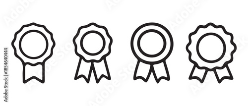Set of Four Different Award Ribbons Icons on White Background, Simple Design.