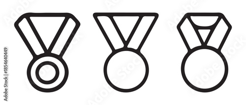 Abstract line art medals displayed side by side, representing achievement.