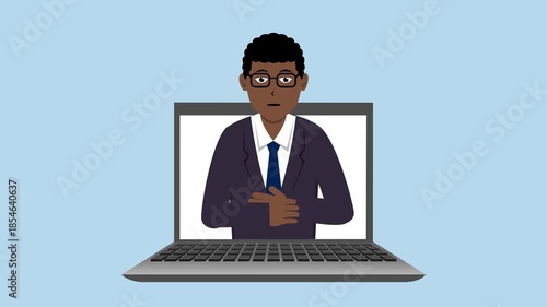 Opening Laptop With Black Male Teacher Animation Video 4K suitable for your project needs