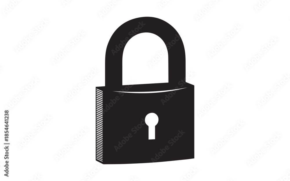 Naklejka premium A simple black and white silhouette icon depicting a closed padlock with a keyhole
