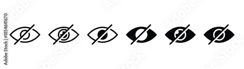 Hidden icons set. Set of invisible symbols. Privacy concept. Delicate content. Internet security. Crossed eyeball icon.