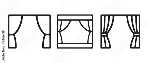 Window treatments drapes, curtains, and blinds icons on white background.