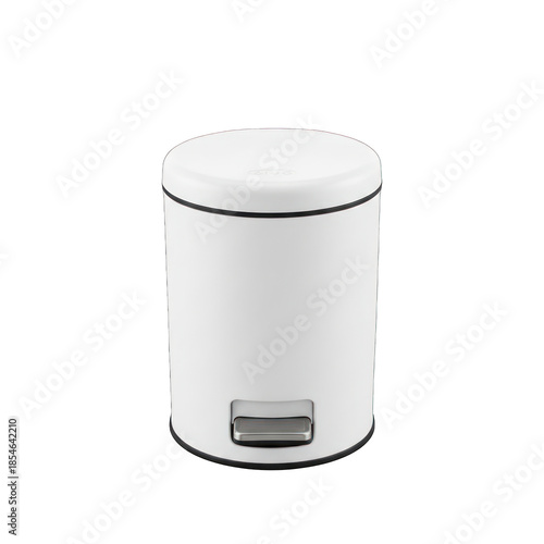 White Round Pedal Trash Can with Stainless Steel Foot Pedal Isolated on Transparent background