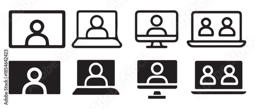 Online meeting and video conference icons set isolated on white background.