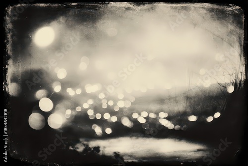 Abstract Atmospheric Bokeh Composition in Monochrome with Blurred Lights and Texture