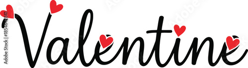 Valentine's day handwritten word art with adorable red hearts on a clean white background