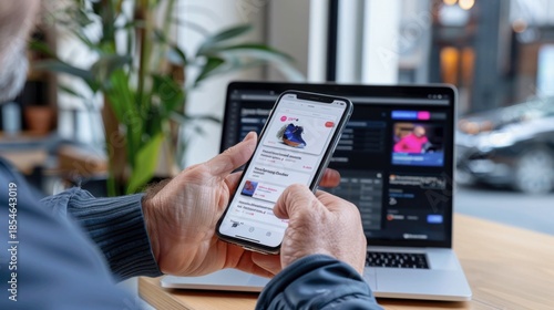 A hand holds a smartphone showing a competitor's product page