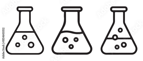 Set of chemistry flasks icons isolated on white background.