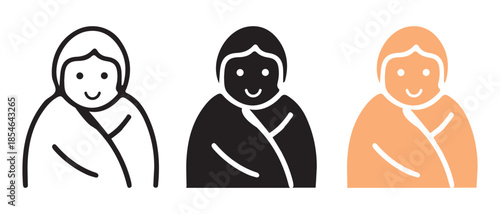 Variations of a baby wrapped in a blanket icon, isolated on white background.