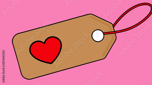 Rustic Kraft Paper Tag with a Heart Cutout and Red Twine String for Handmade Gift Labels