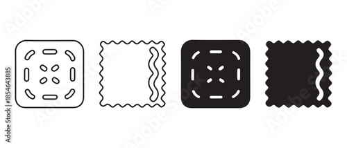 Abstract icons showing decorative square cracker and wavy-edged fabric swatch designs.