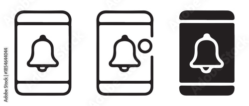Mobile phone notification bell icon variations isolated on white background.