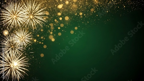 Golden fireworks exploding against a dark teal background creating a festive spectacle