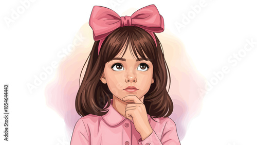 Thoughtful Young Girl Pondering Deeply With Her Pink Hair Bow