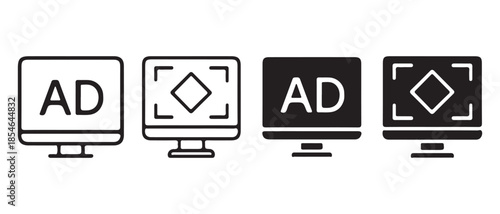 Digital advertisement and content management on computer screens, featuring ad display and blocking icons.