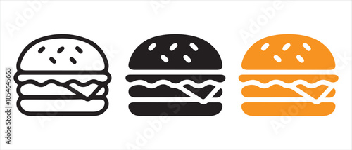 Variations of a hamburger icon in outline, solid black, and orange color styles.