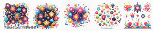 Colorful Fireworks Flat Cartoon Illustration