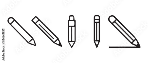A set of line art pencil icons representing various writing and drawing actions.