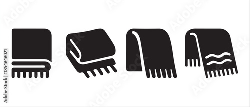 Minimalist black icons depicting blankets and throws in various folded and draped arrangements.