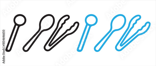 Set of minimalist kitchen utensil icons. featuring spoons and tongs in outline style.