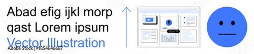 Data visualization, feedback, emotions analysis, user interface, digital presentation, corporate tools. Neutral face beside data report interface. Data visualization and feedback concepts
