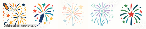 Colorful Fireworks Flat Cartoon Illustration