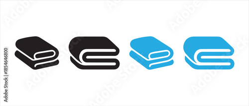 Simple vector illustration of folded towels or blankets icon set in black and blue colors.