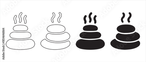 A set of four steaming poop icons in outline and silhouette styles.