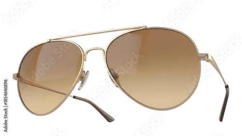 Quadro em tela Gold aviator sunglasses with brown gradient lenses isolated PNG, stylish eyewear