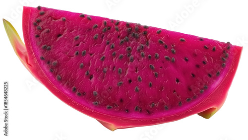 Foto Vibrant red dragon fruit slice isolated PNG, exotic tropical fruit with black se