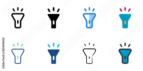 Torch icons set multiple style collection. Editable stroke 
