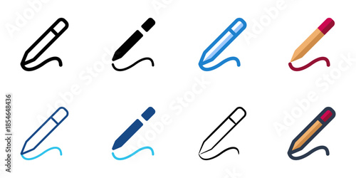 Pen icons set multiple style collection. Editable stroke 
