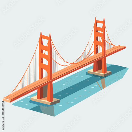 Isometric illustration of the iconic Golden Gate Bridge spanning a body of water under a clear sky.