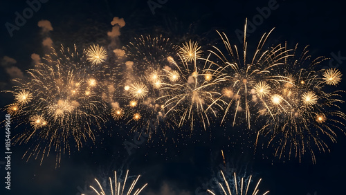 Dazzling Golden Fireworks Exploding Against a Dark Night Sky