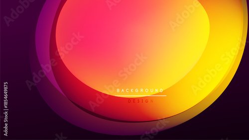 Abstract design features layered curves. Colors transition from purple, red, orange, yellow against black backdrop. Minimalist aesthetic.