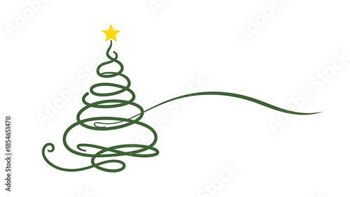 Minimalist green Christmas tree illustration with a spiral line design and star topper, perfect for holiday decor, greeting cards, and festive branding.