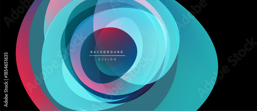 Abstract layers create dynamic circular design. Vibrant colors blend, forming modern visual effect. Smooth gradients suggest depth, movement.