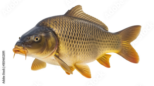 Common carp PNG isolated on transparent background, freshwater fish with golden scales for aquaculture and fishing themes