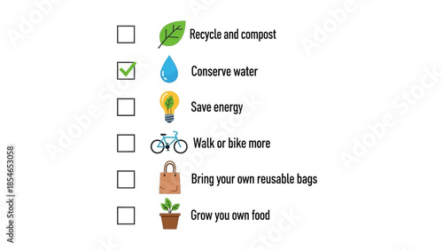 Checklist for Sustainable Living with Eco-Friendly Actions and Icons